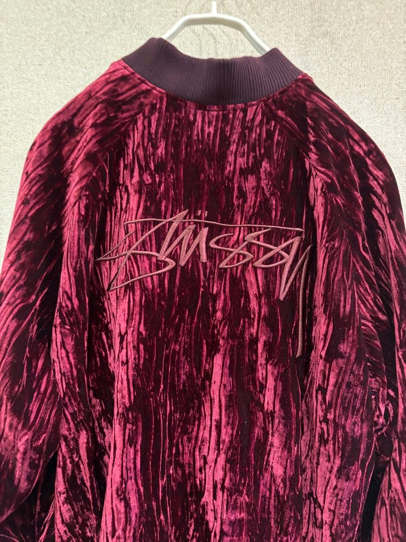 Stussy バーガンディ ベルベット ジャケット 光沢ブルゾン ステューシー