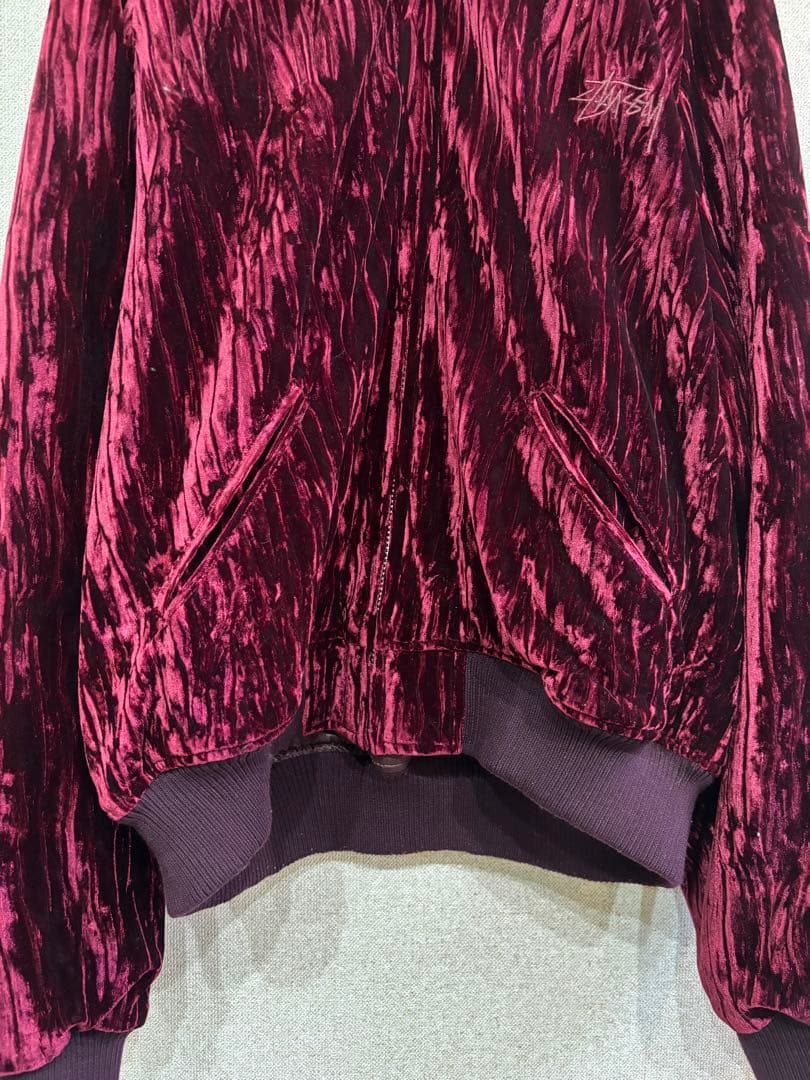 Stussy バーガンディ ベルベット ジャケット 光沢ブルゾン ステューシー
