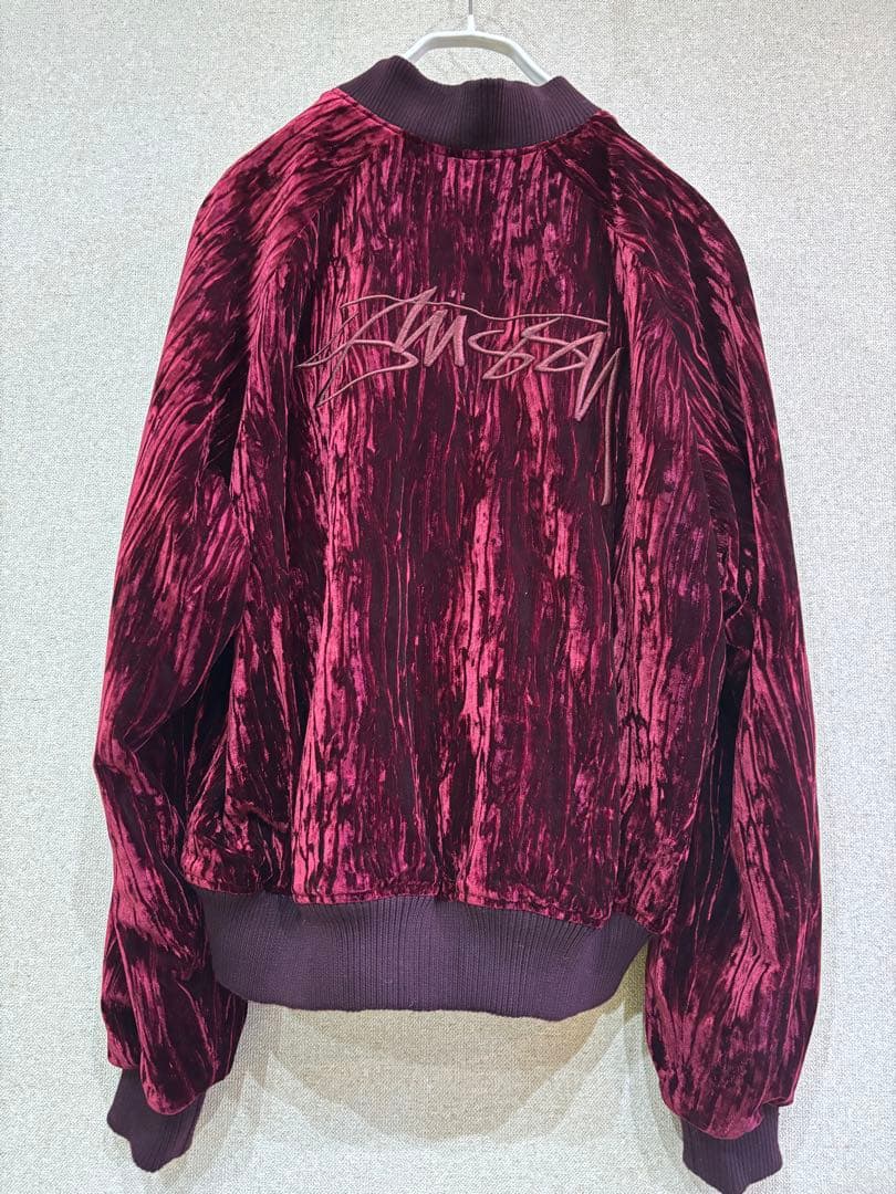 Stussy バーガンディ ベルベット ジャケット 光沢ブルゾン ステューシー