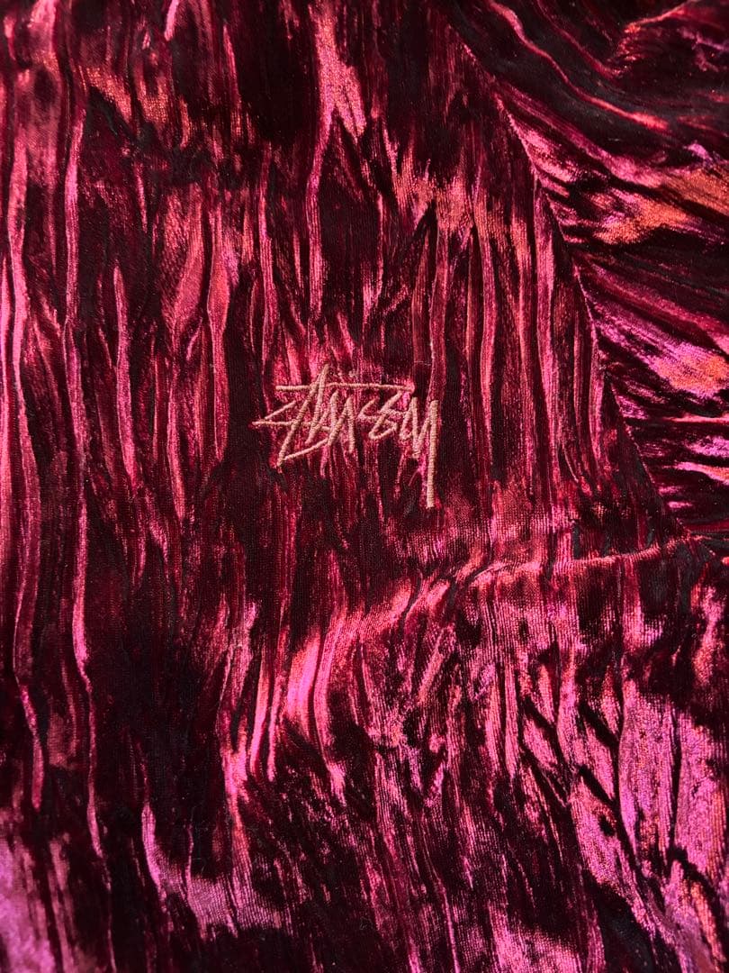 Stussy バーガンディ ベルベット ジャケット 光沢ブルゾン ステューシー