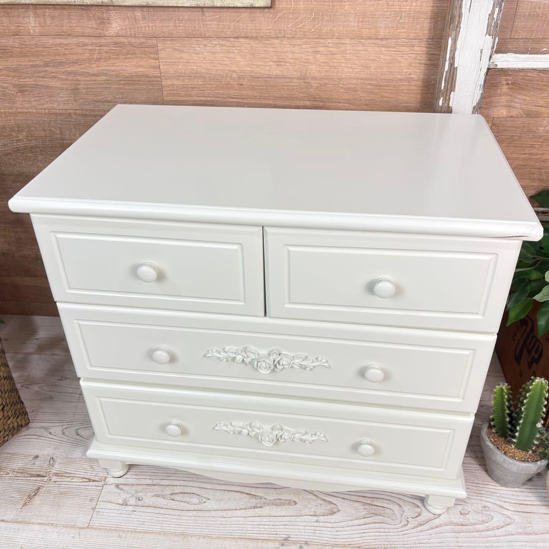 訳あり品！【105】フレンチ調ホワイトチェスト三段四つ引き木製収納家具姫系タンス