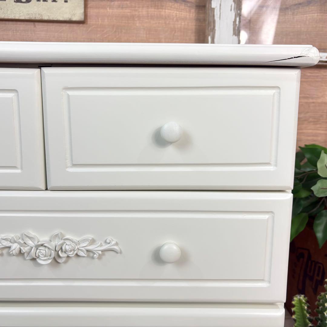 訳あり品！【105】フレンチ調ホワイトチェスト三段四つ引き木製収納家具姫系タンス