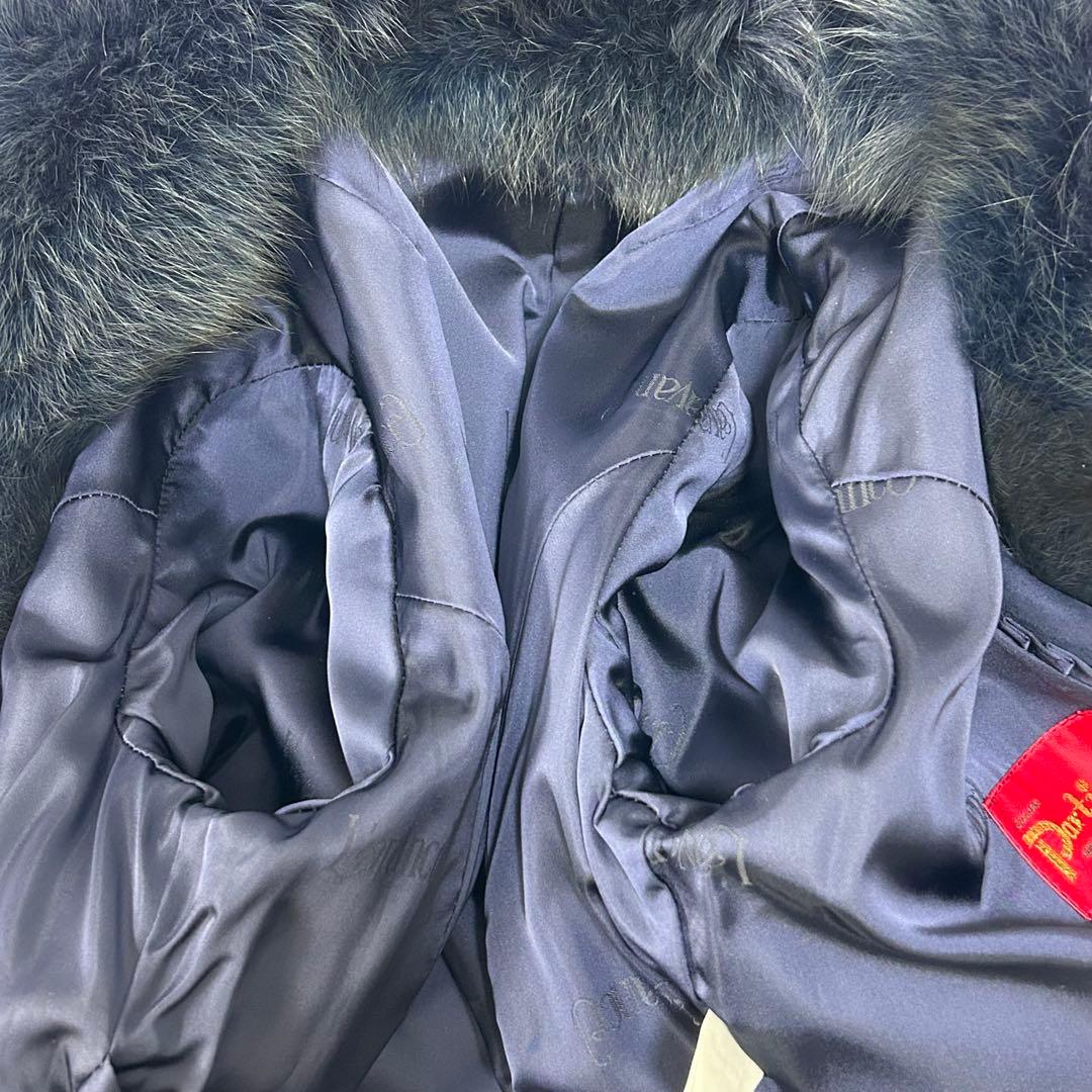 高級 染め フォックスファー ネイビー スエード ロングコート レディース