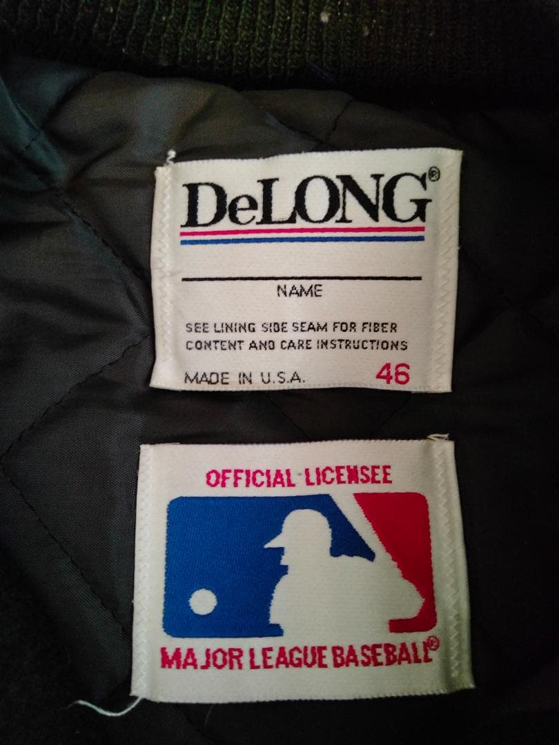 ビンテージデロングオークランドアスレチックス両面ワッペン付き袖革スタジャン46