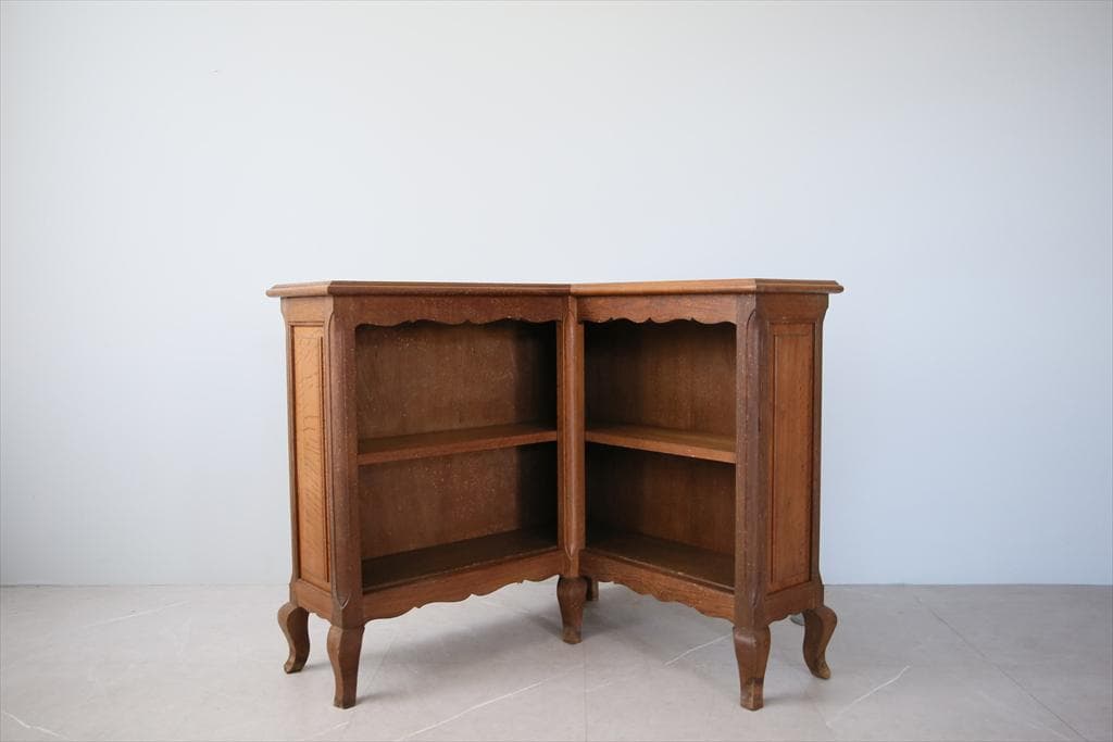 フランスアンティーク猫脚コーナーブックシェルフ/本棚/飾り棚/食器棚(90-80