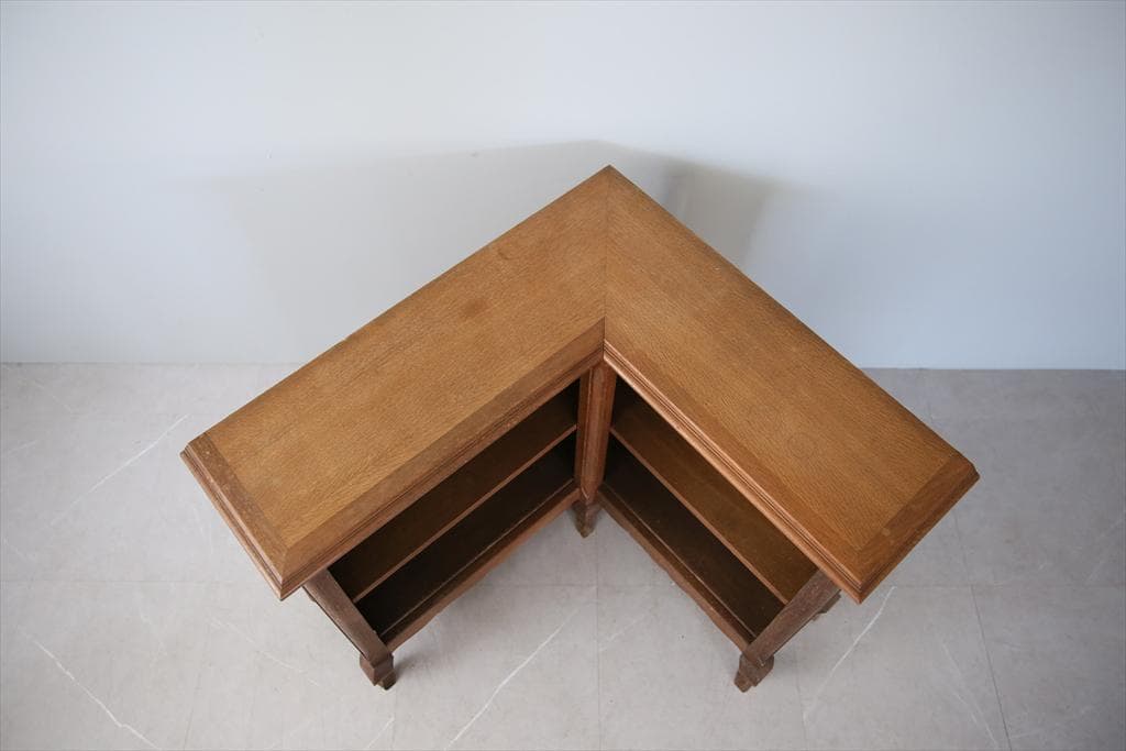 フランスアンティーク猫脚コーナーブックシェルフ/本棚/飾り棚/食器棚(90-80