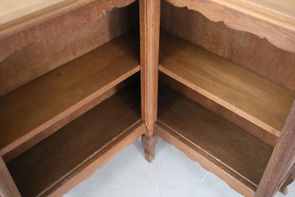 フランスアンティーク猫脚コーナーブックシェルフ/本棚/飾り棚/食器棚(90-80