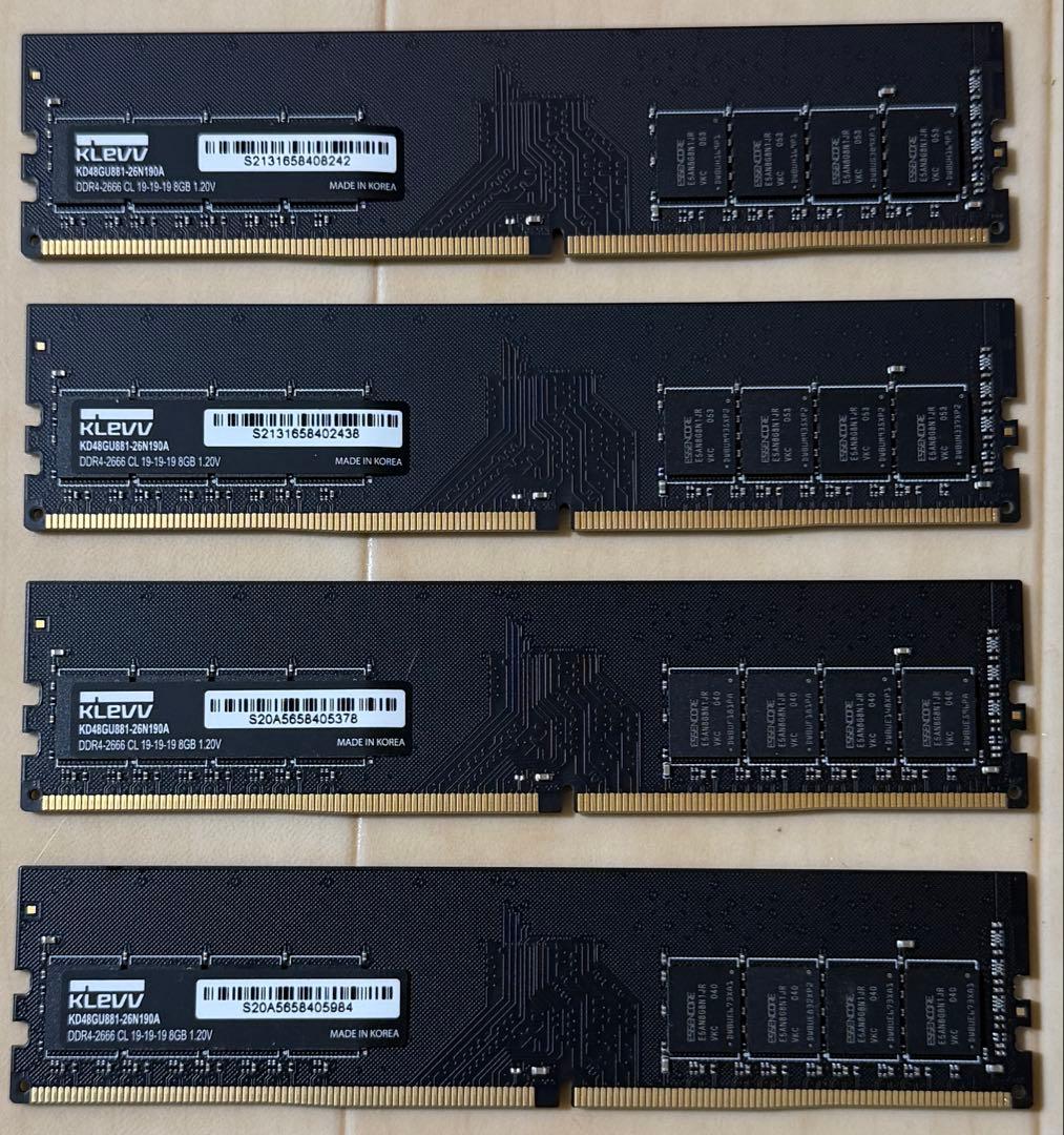 KLEVV DDR4-2666 8GBメモリ 4枚(32GB) セット