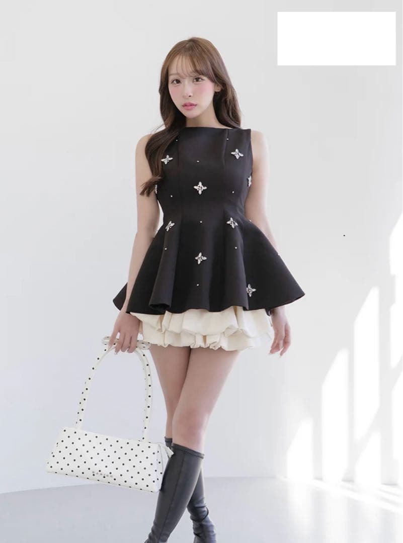 最新　ダーリッチ　ビジューフレアバルーンミニドレス　Darich