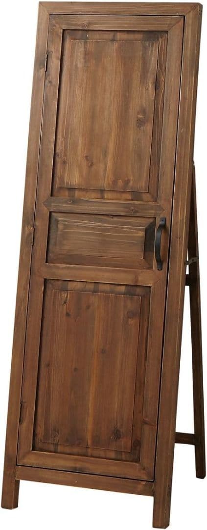 木製スタンドミラー フック付きブラウン