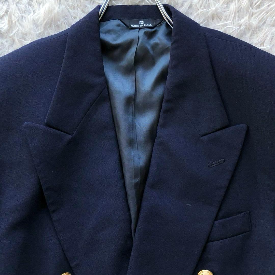 【USA製 美品 XL】ラルフローレン　紺ブレ　ダブル　金ボタン　ウール