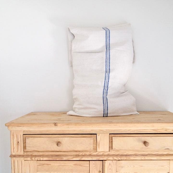 フランスアンティーク 麻袋 グレインサック リネン ブルーライン