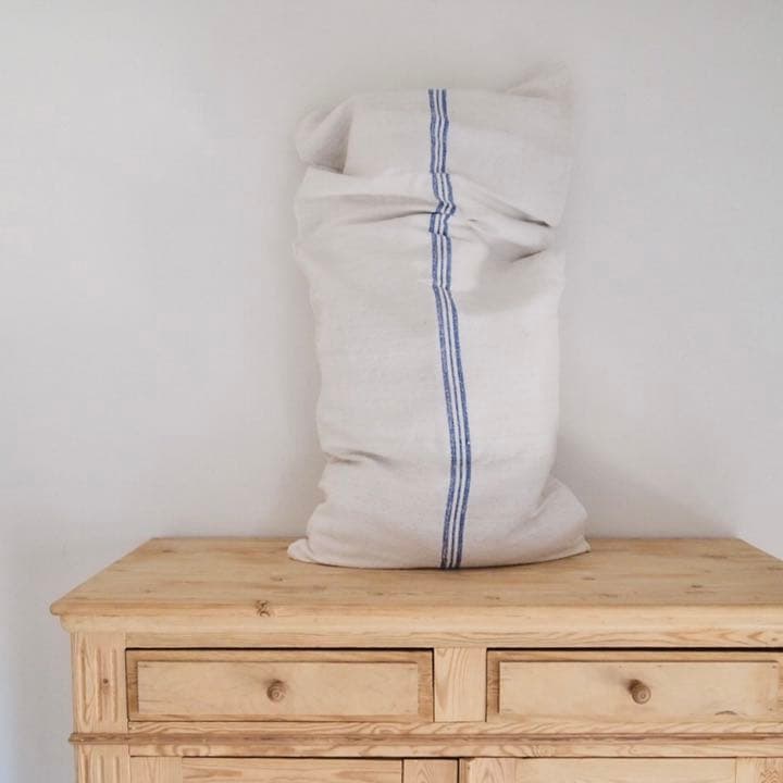 フランスアンティーク 麻袋 グレインサック リネン ブルーライン