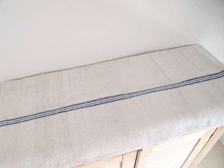 フランスアンティーク 麻袋 グレインサック リネン ブルーライン