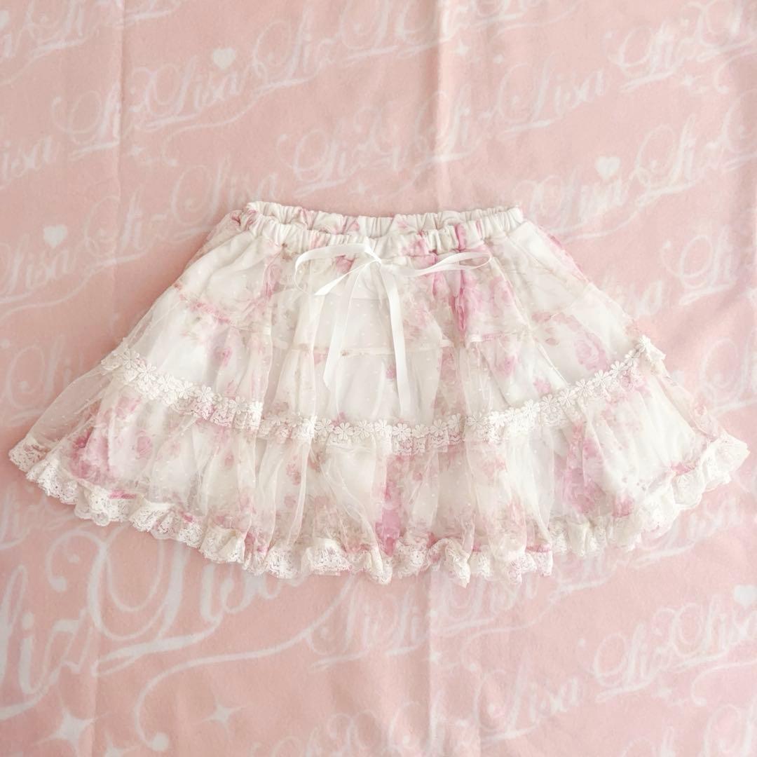 【タグ付】LIZLISA 総レース　花柄　ミニスカート　リボン