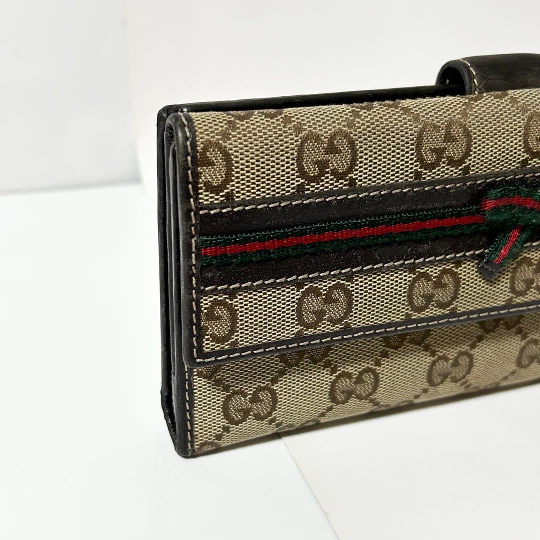 GUCCI 256933 2184 シェリーライン リボン 二つ折り 長財布