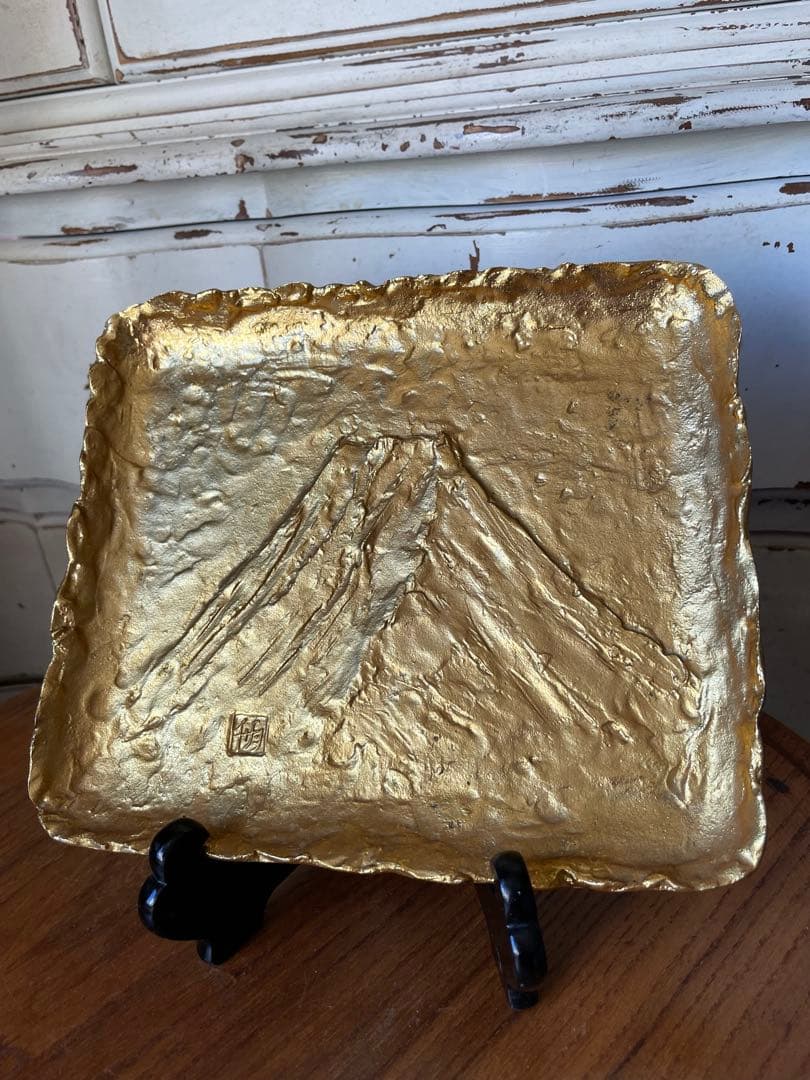 ビンテージ　高岡銅器 大角勲　銅器　銅製　置き物　富士山　金箔