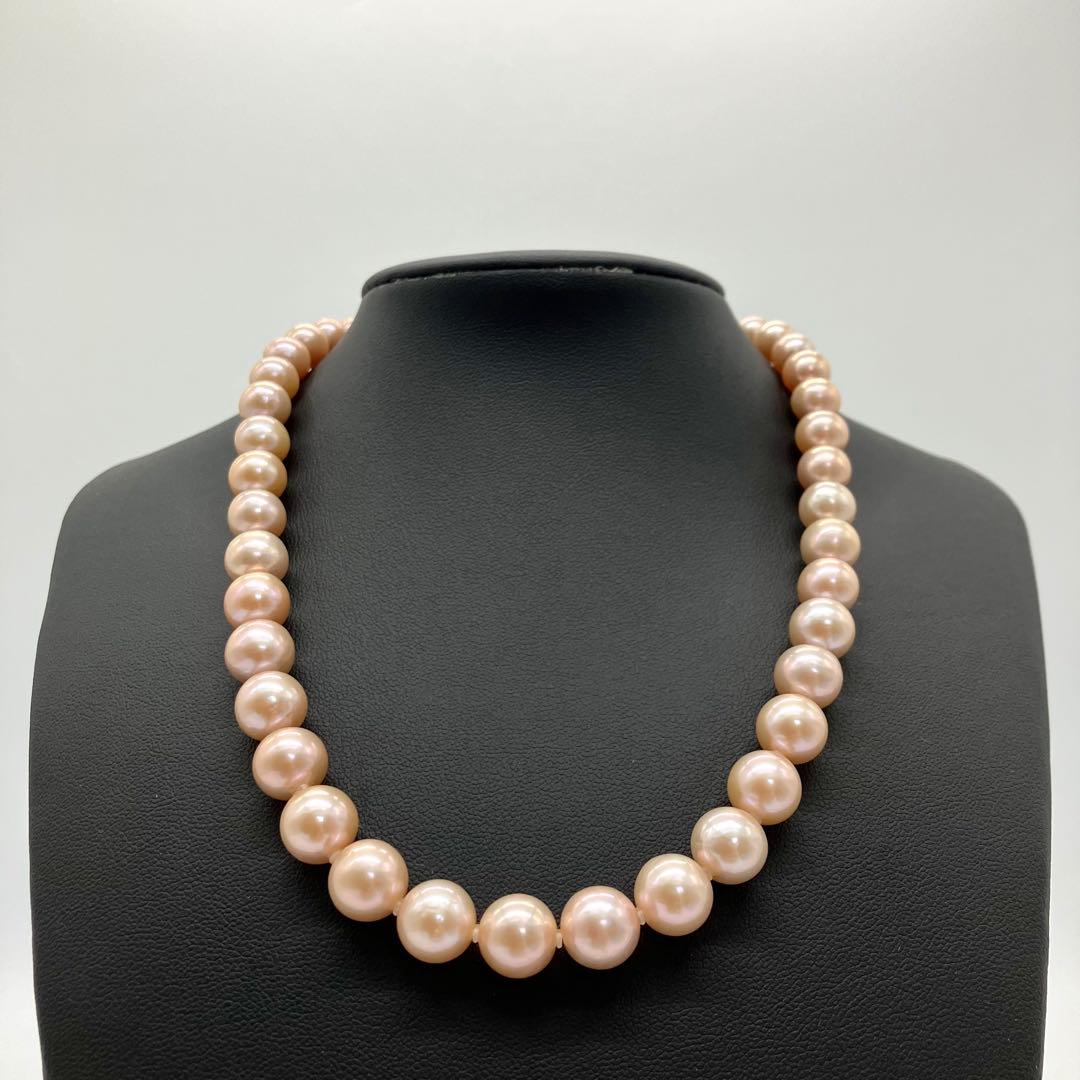 【テリ強】本真珠 大 パール ネックレス ピンク 約8mm-10mm 約43cm