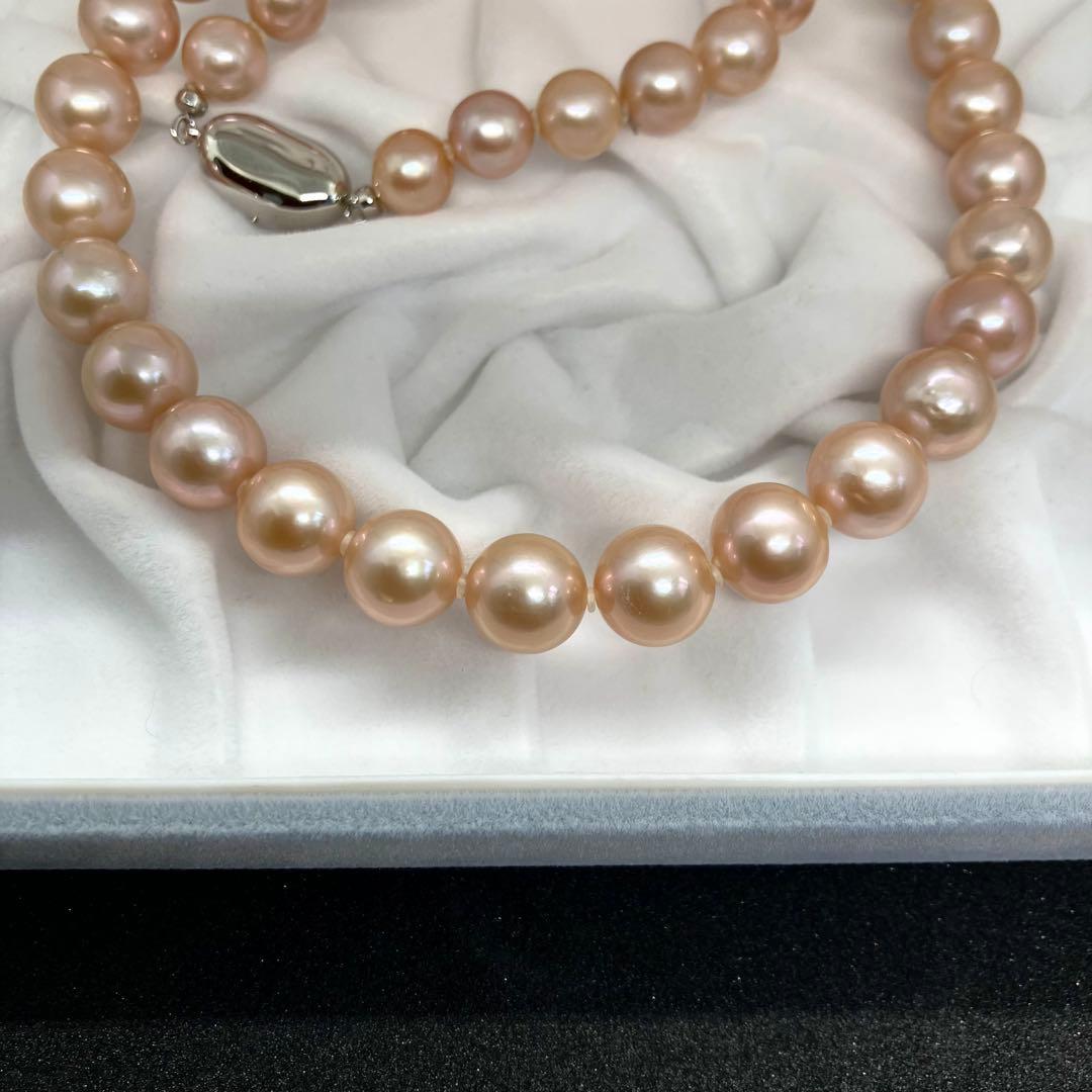【テリ強】本真珠 大 パール ネックレス ピンク 約8mm-10mm 約43cm