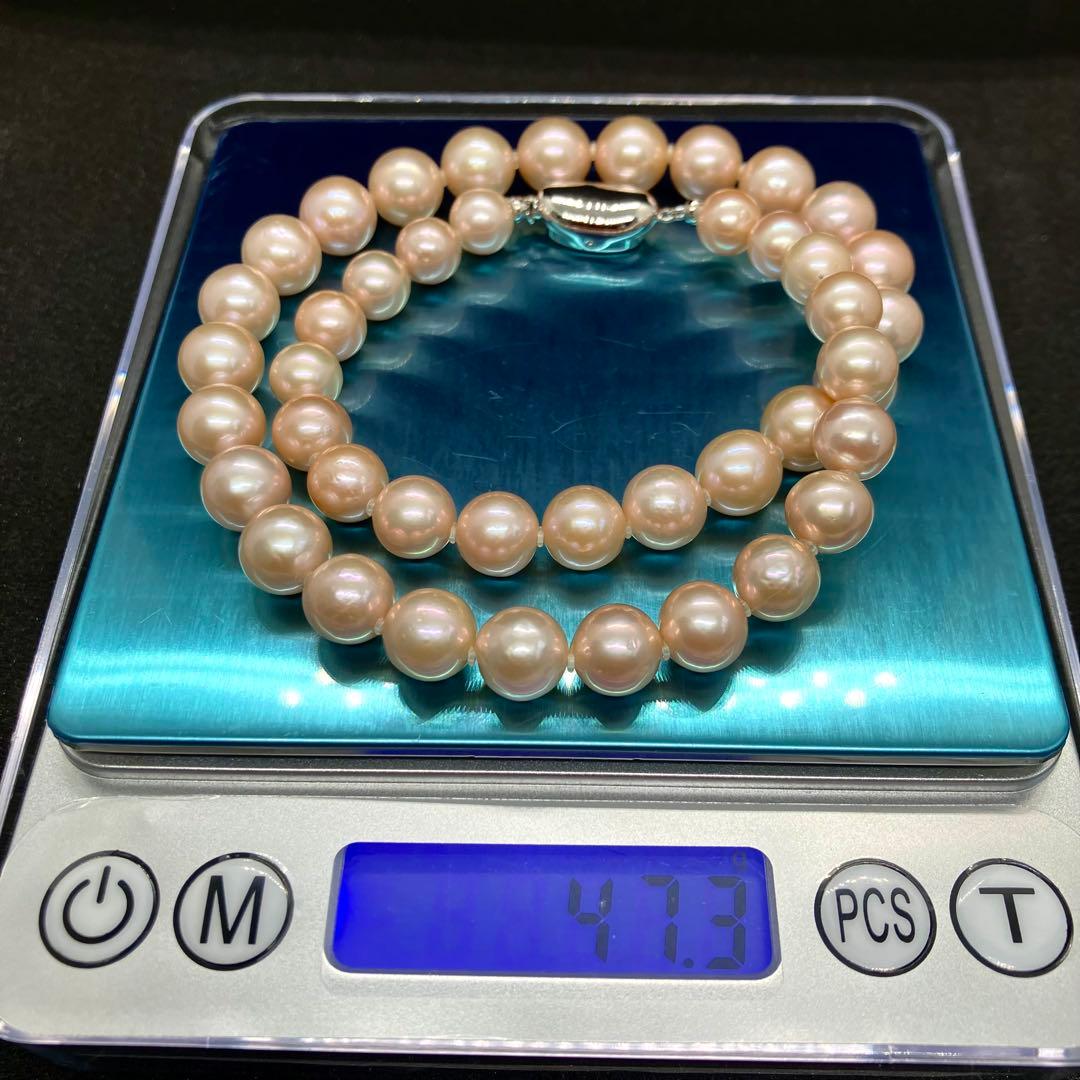 【テリ強】本真珠 大 パール ネックレス ピンク 約8mm-10mm 約43cm