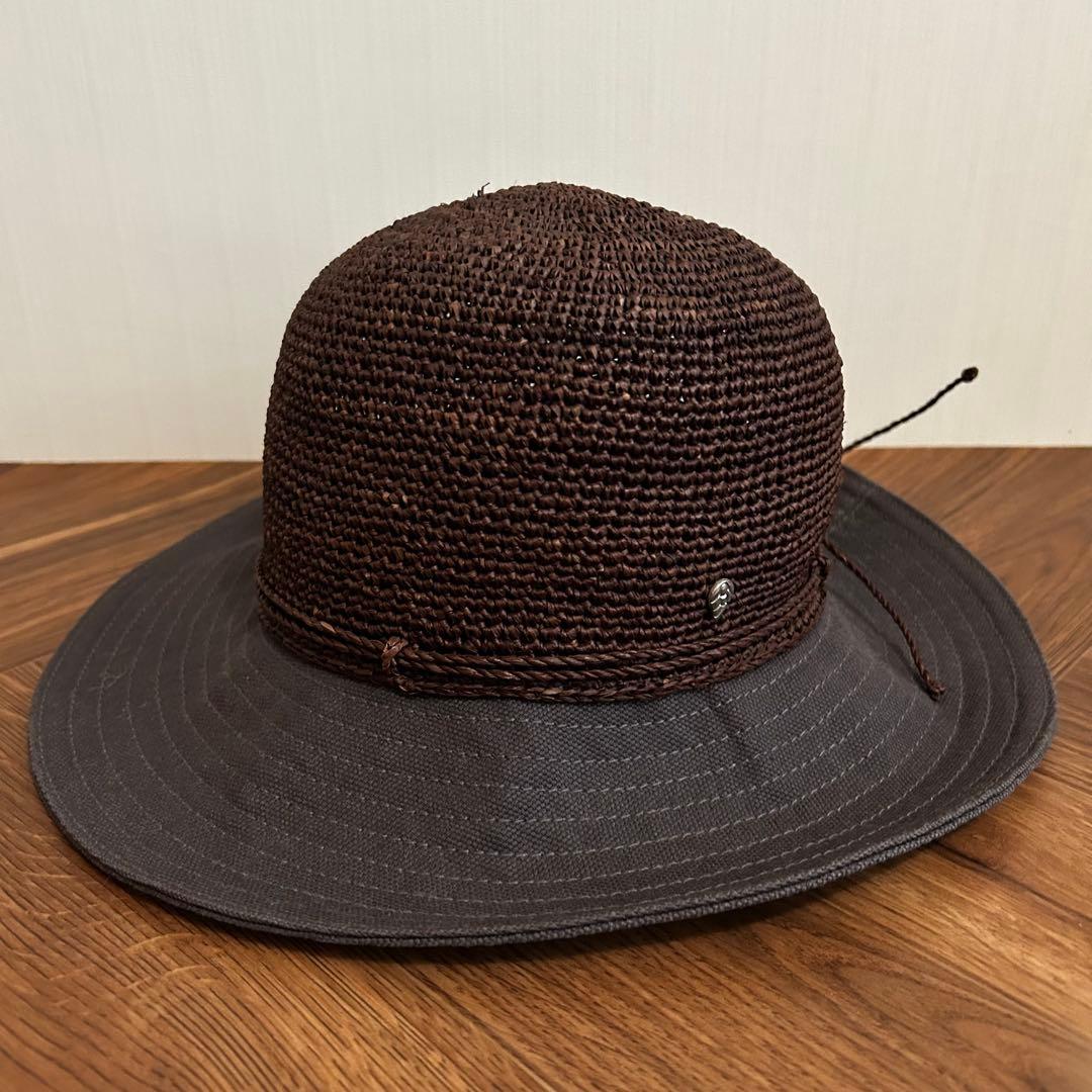 ヘレンカミンスキー ラフィアハット 麦わら帽子　ブラウン コットン 異素材コンビ