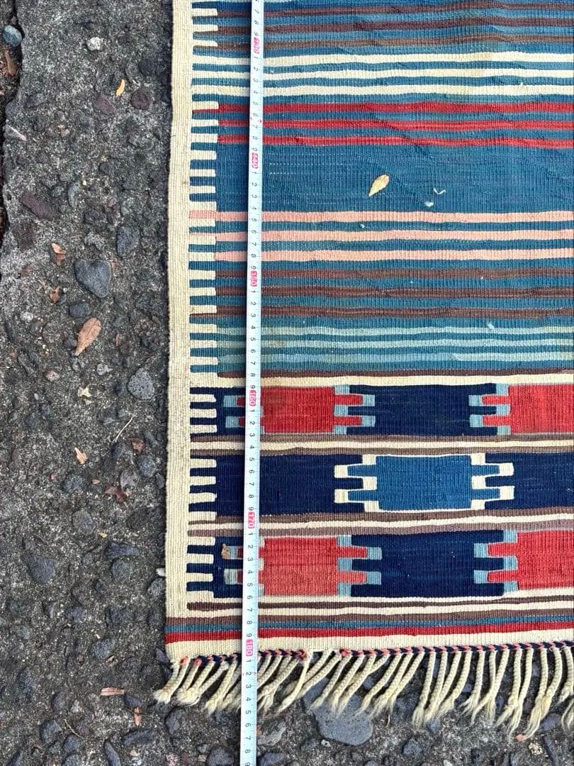 692 アンティークキリム トルコ トライバル インディゴ ラグ 百貨店購入