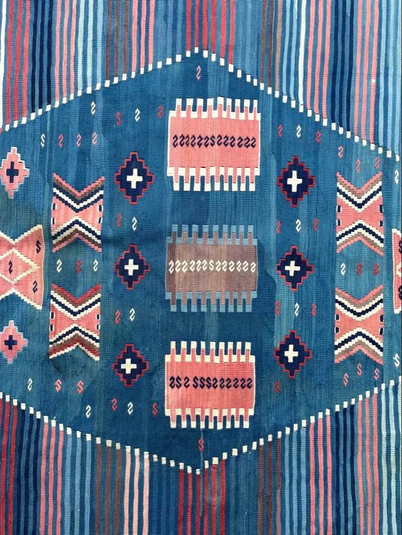 692 アンティークキリム トルコ トライバル インディゴ ラグ 百貨店購入