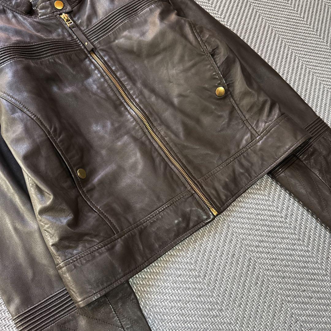 MaxMara Intrend 羊革 ノーカラージャケット シングルライダース