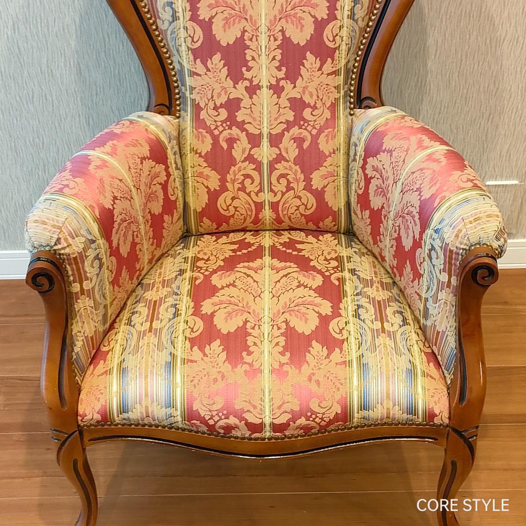 美品 ハイバックチェア　イタリア製 　ロココ様式　ソファ　猫脚　アームチェア