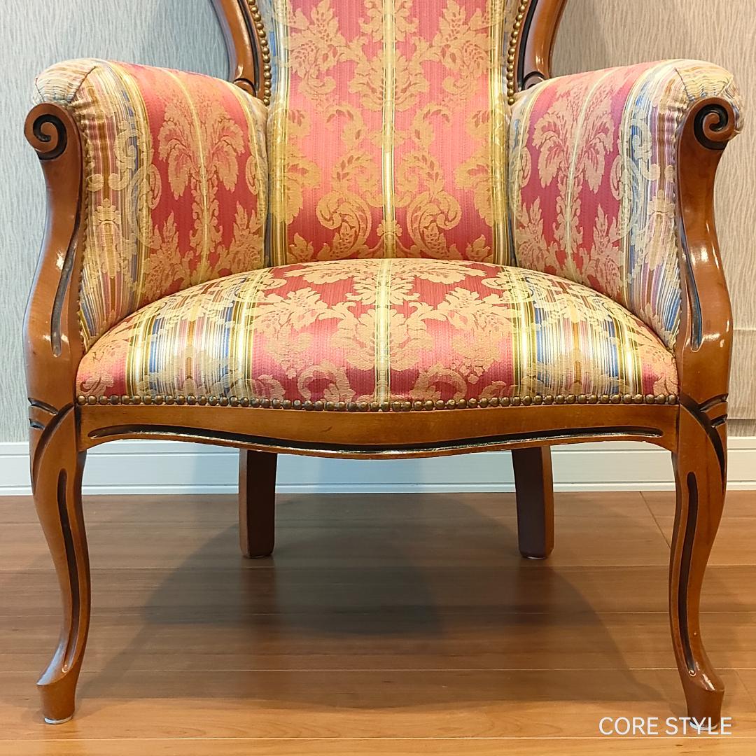 美品 ハイバックチェア　イタリア製 　ロココ様式　ソファ　猫脚　アームチェア
