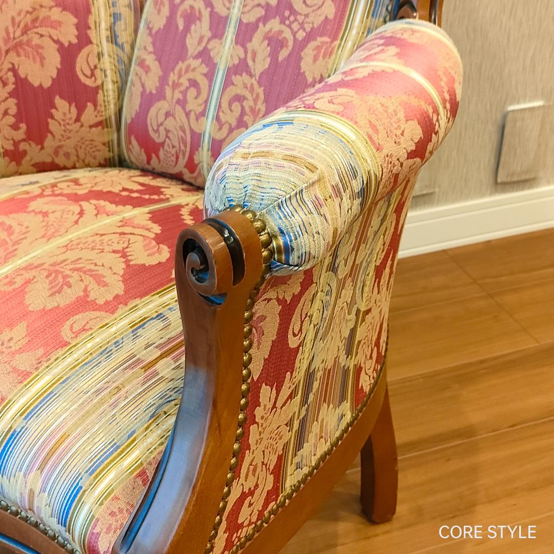 美品 ハイバックチェア　イタリア製 　ロココ様式　ソファ　猫脚　アームチェア