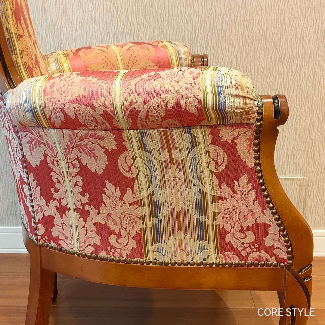 美品 ハイバックチェア　イタリア製 　ロココ様式　ソファ　猫脚　アームチェア