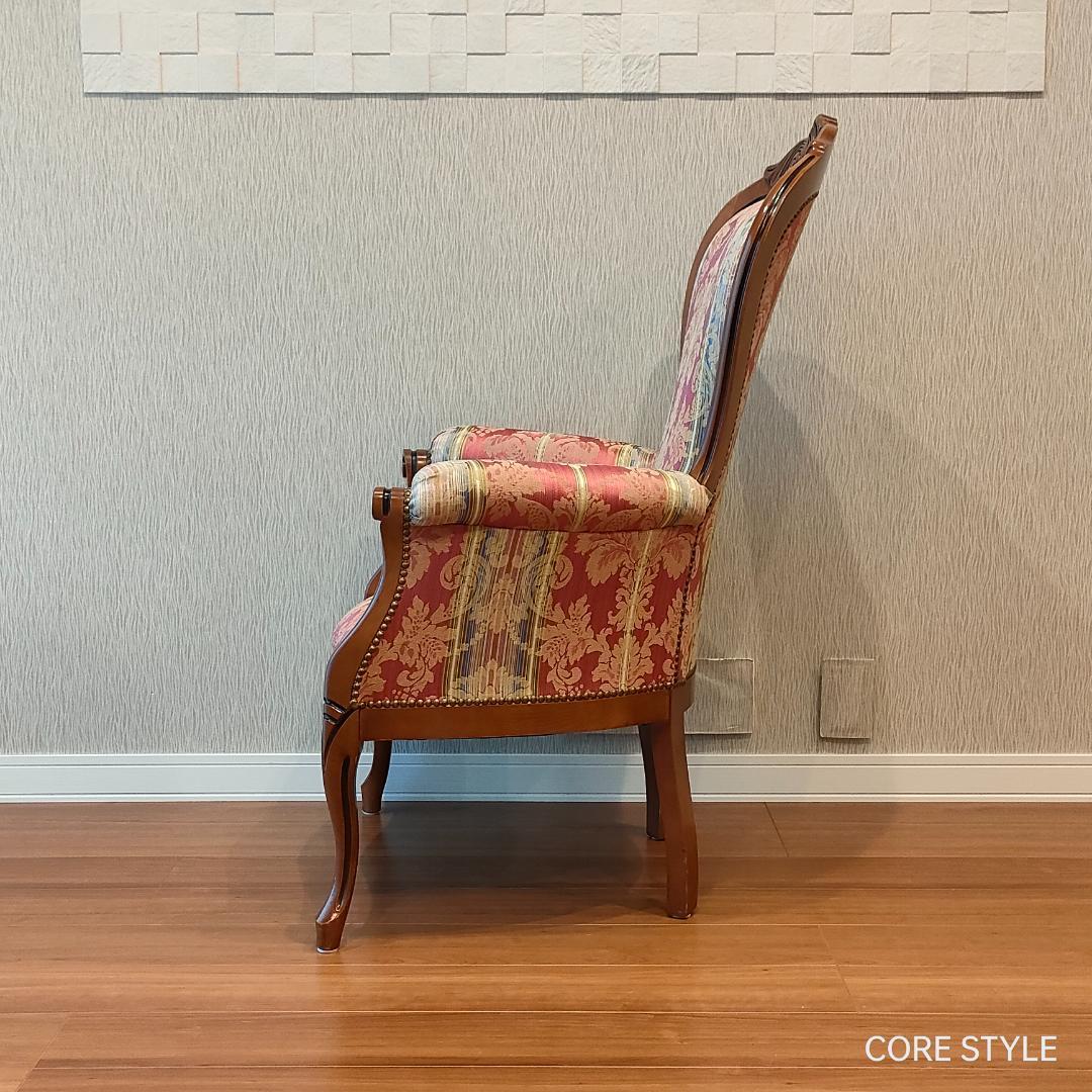 美品 ハイバックチェア　イタリア製 　ロココ様式　ソファ　猫脚　アームチェア