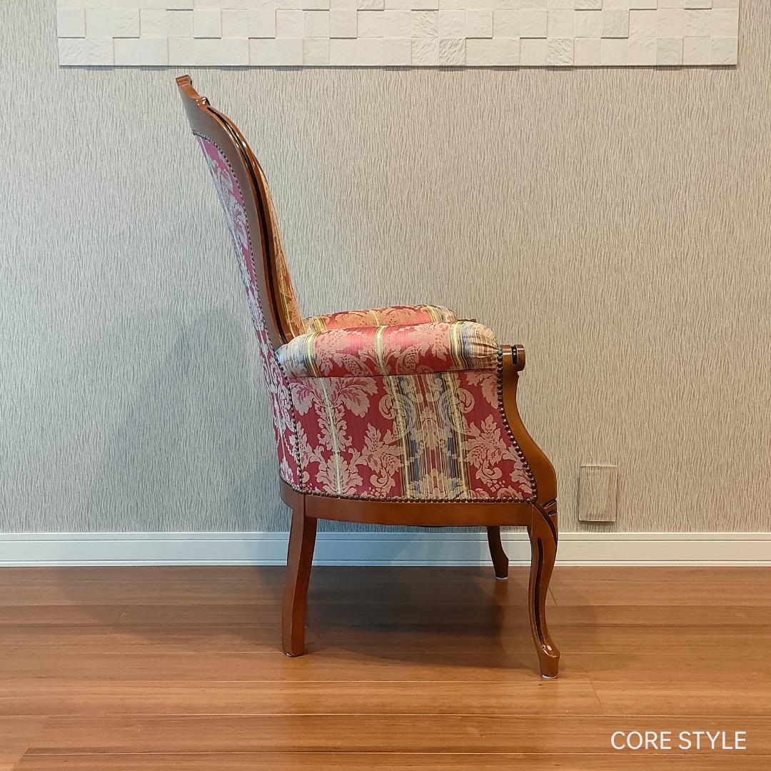 美品 ハイバックチェア　イタリア製 　ロココ様式　ソファ　猫脚　アームチェア