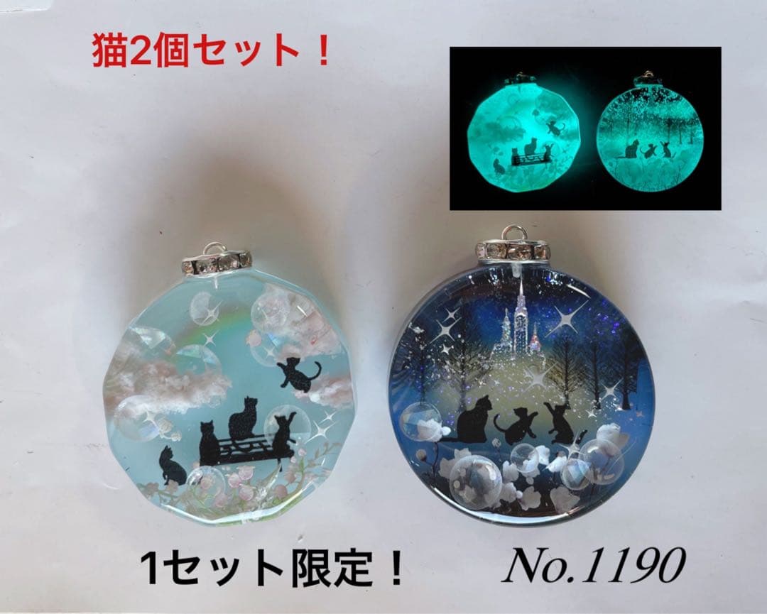 RUKURUKU/紫陽花と鳥居とシマエナガ　蓄光　オルゴナイトキーホルダー