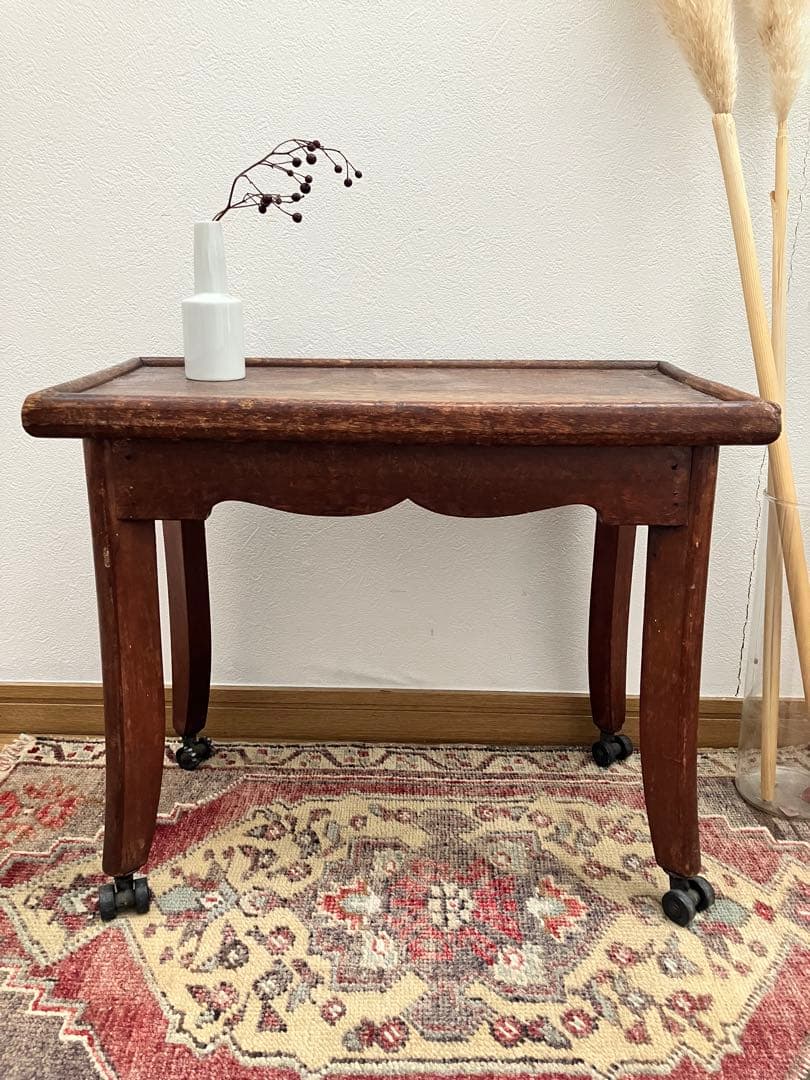 アンティークサイドテーブル 花台 ベッドサイドテーブル　小　キャスター付　古道具