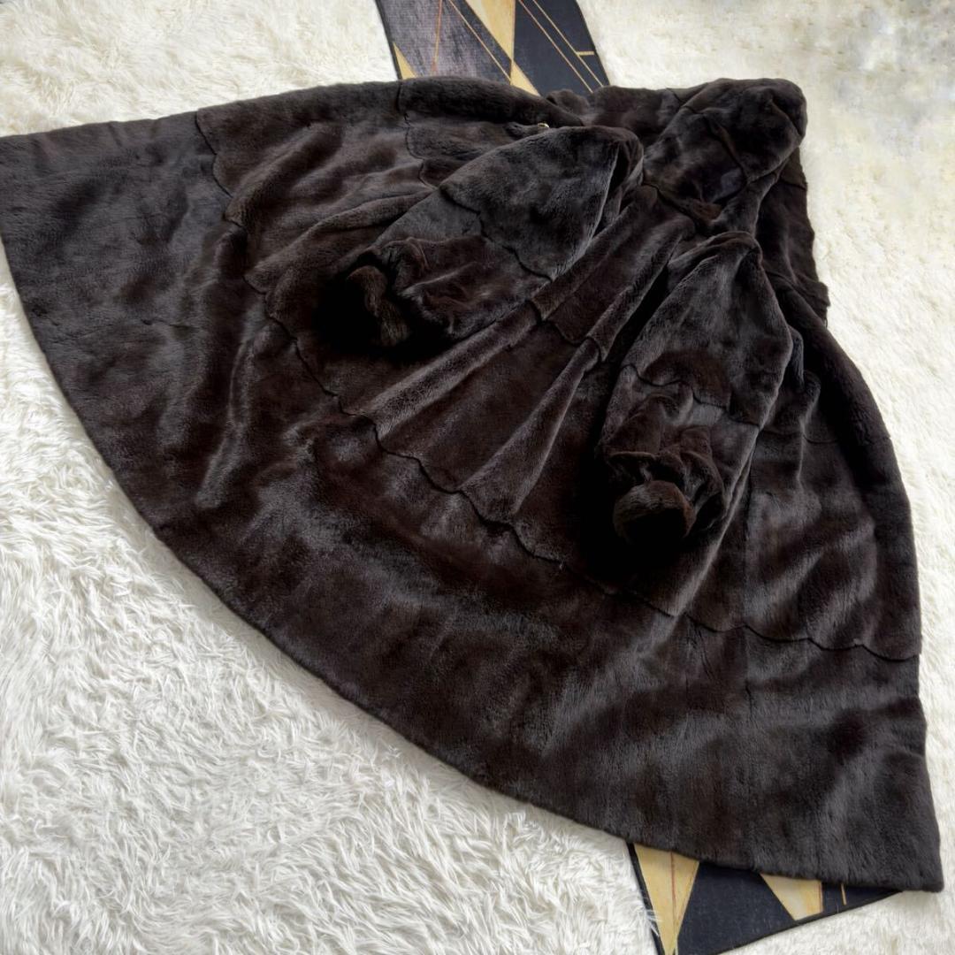 着丈104/激レアデザイン◎ ティアード/フード ロングファーコート 毛皮 XL