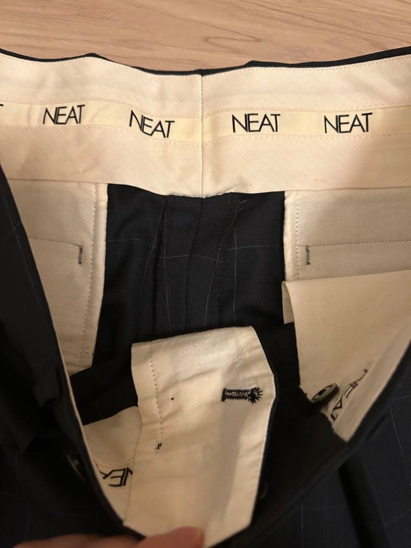 NEAT スラックス　ネイビーチェック　ドイツ製　ウール100%