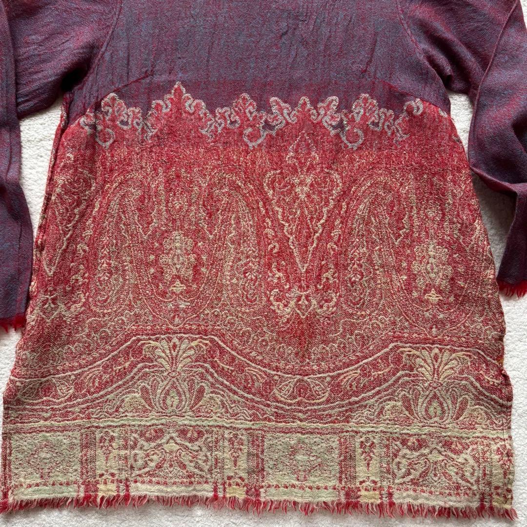 45R 45rpm 縮絨 ペイズリー柄 ジャガード 切替 フリンジ チュニック