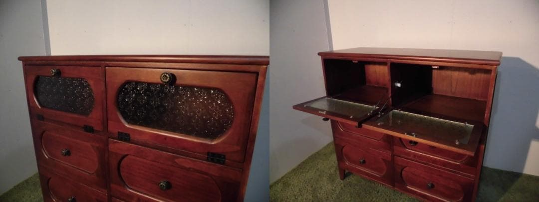 アウトレット送料無料【桐】★レトロモダン天然木ワイドチェスト【ダークブラウン】