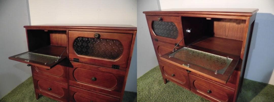 アウトレット送料無料【桐】★レトロモダン天然木ワイドチェスト【ダークブラウン】