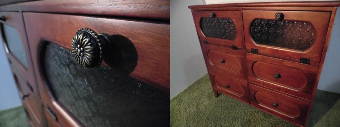 アウトレット送料無料【桐】★レトロモダン天然木ワイドチェスト【ダークブラウン】