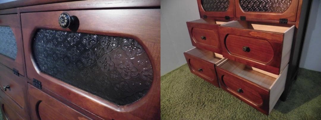 アウトレット送料無料【桐】★レトロモダン天然木ワイドチェスト【ダークブラウン】