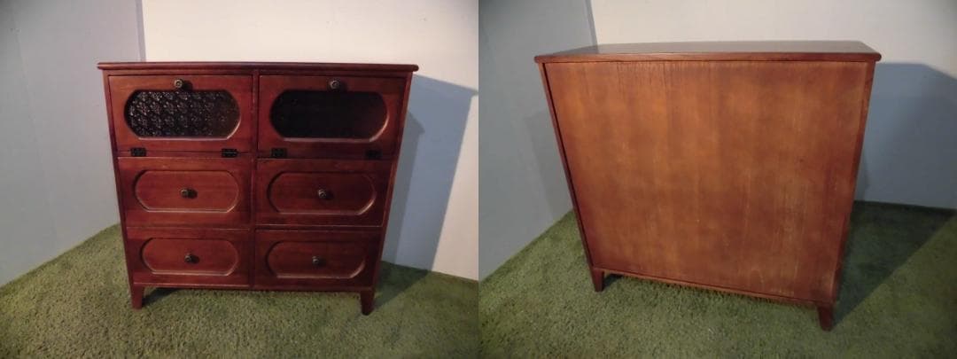 アウトレット送料無料【桐】★レトロモダン天然木ワイドチェスト【ダークブラウン】