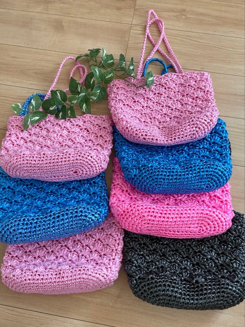 ハンドメイド・スズランテープ編みバッグ