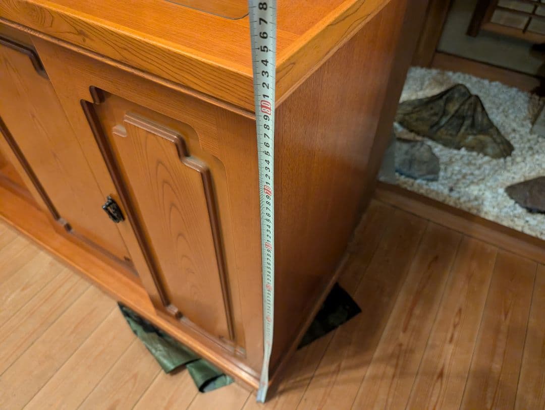 ビンテージ 昭和レトロ 木製三扉キャビネット ガラストップ付き