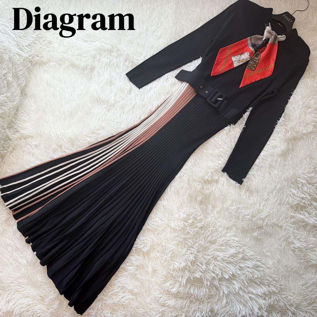 美品　ダイアグラム　スカーフネックニットワンピース　ブラック