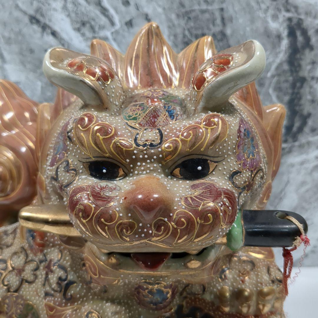 九谷焼 九谷五彩 獅子置物 ペア シーサー 狛犬 一対 縁起物 魔除け 厄除け