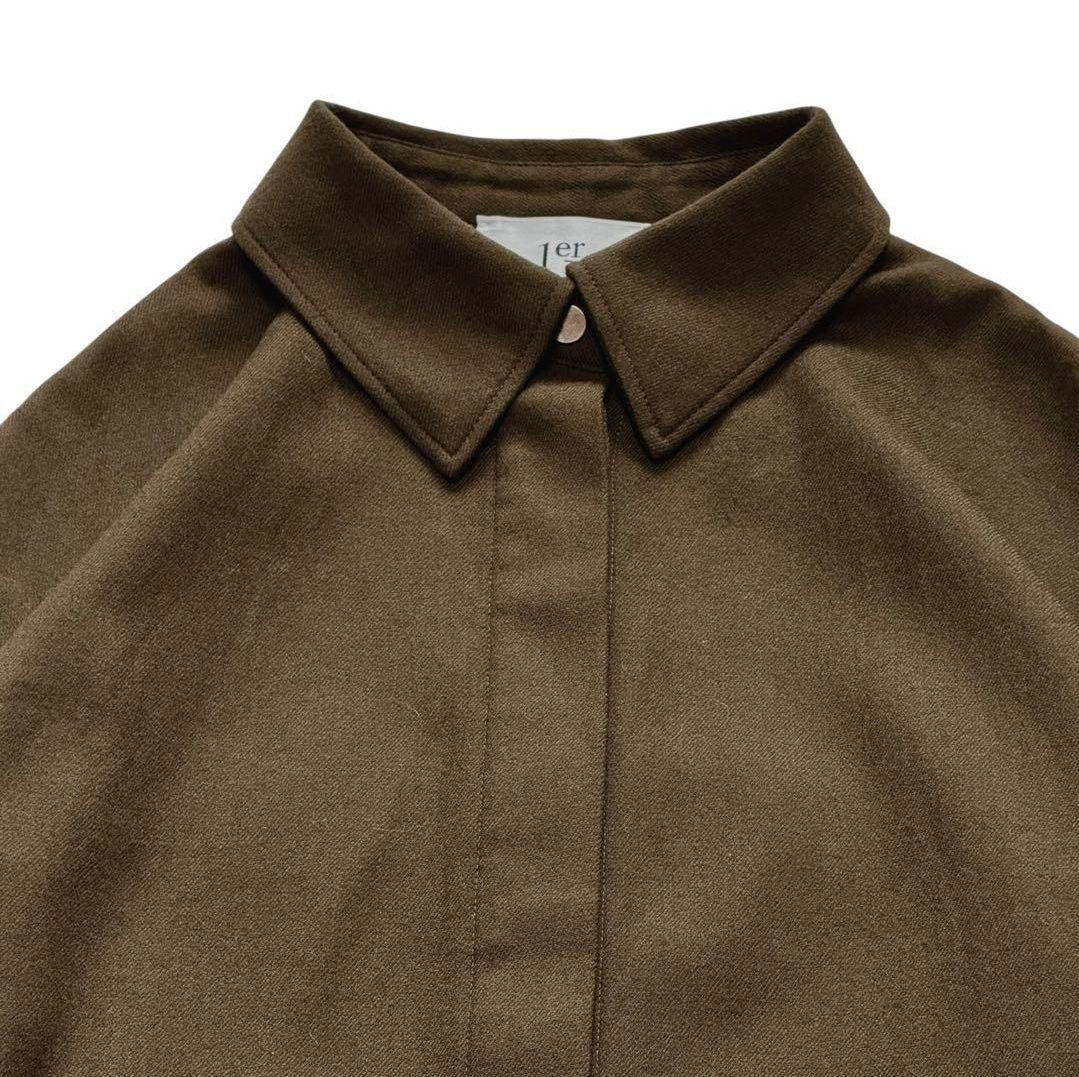 プルミエアロンディスモン サキソニーワンピース カーキブラウン ロング　シャツ