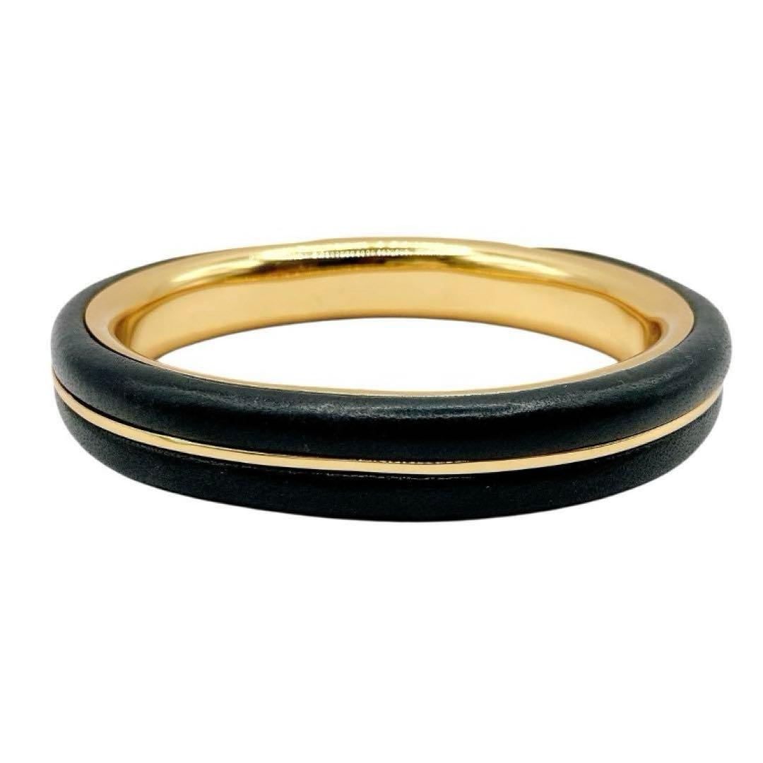 美品✨LOEWE ロエベ　バングル　アナグラム　ゴールド　ブラック　レザー　FS